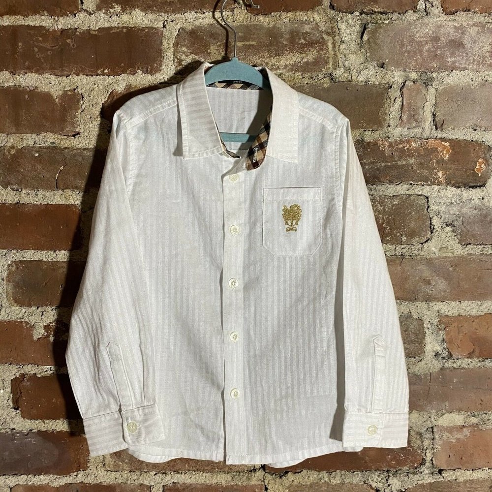 DAKS England Boy’s Dress Shirt 6Y Plaid Trim Gold Crest